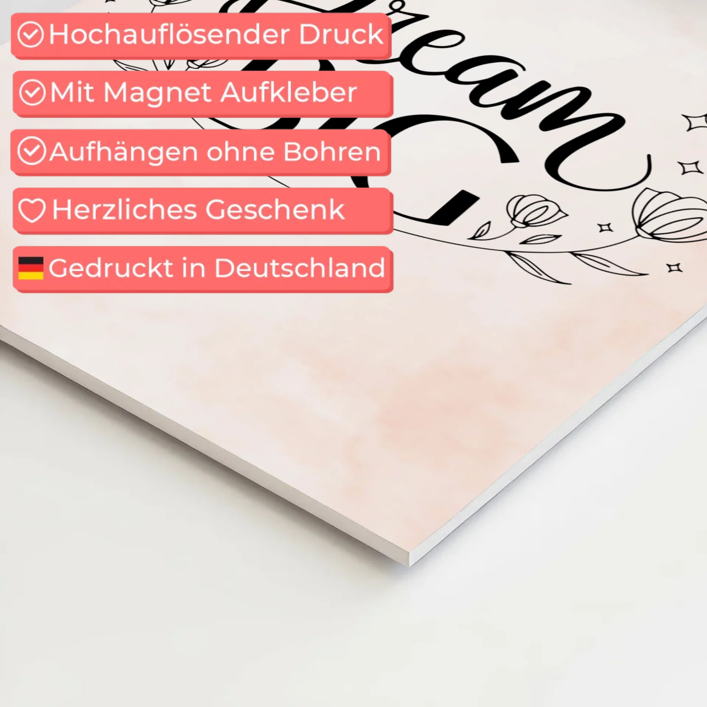 Spruch Fotoboard Magnet Wandbild Dream Big Geschenk