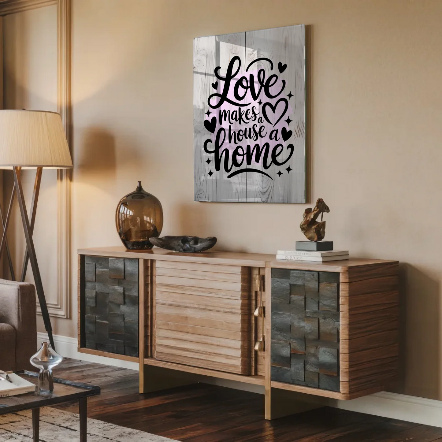 Bild Acrylglas Love Makes a House a Home Geschenk