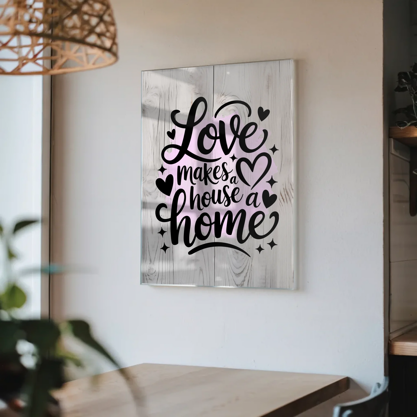 Bild Acrylglas Love Makes a House a Home Geschenk
