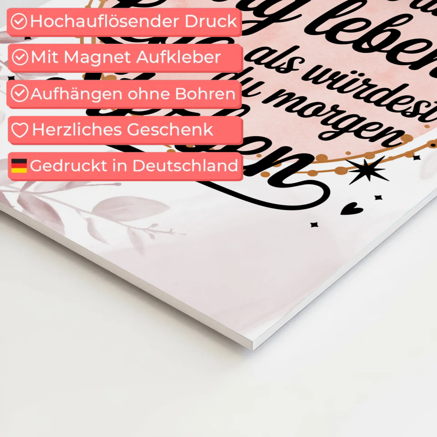 Magnet Poster Spruch Träume Lebe Ewig Leben Morgen Fotoboard