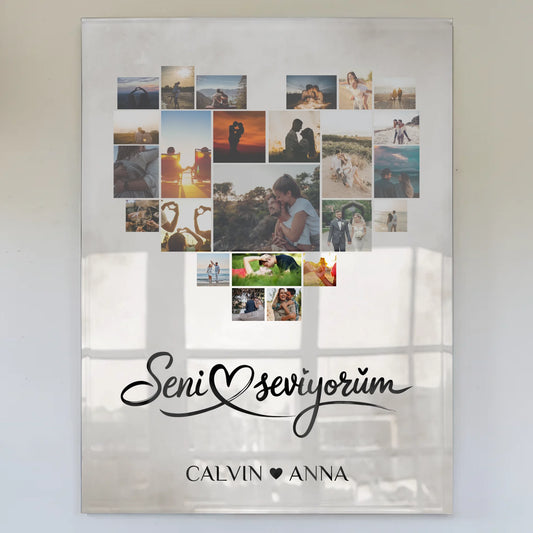 Personalisiertes Paar Acrylglas Bild Fotocollage Seni Seviyorum