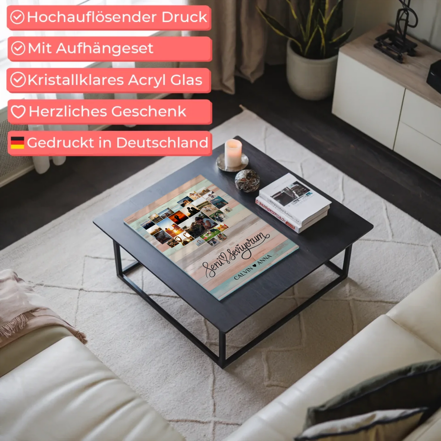 Personalisiertes Acrylglas Bild Liebe Fotocollage Seni Seviyorum