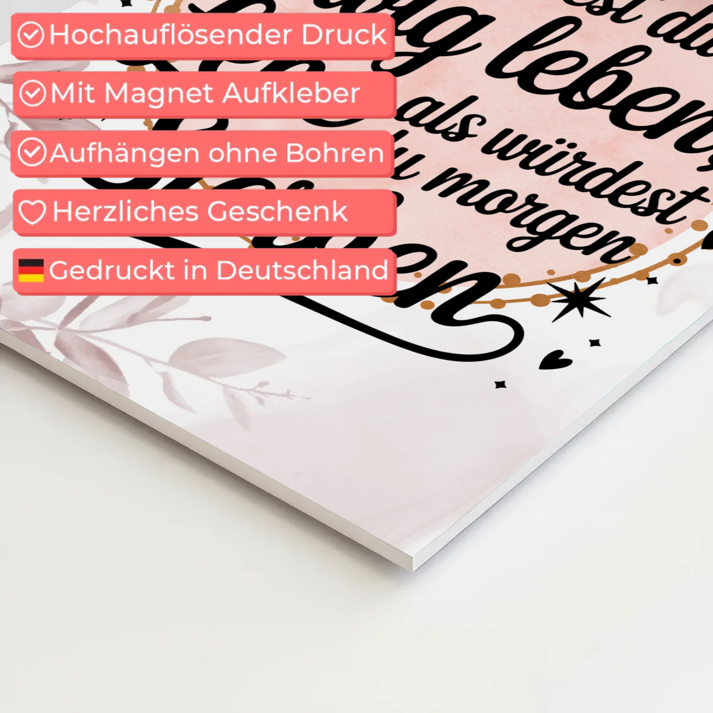 Magnet Poster Spruch Träume Lebe Ewig Leben Morgen Fotoboard