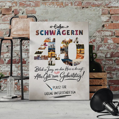 Personalisierte Fotoleinwand mit Unterschriften Schwägerin 40 Geburtstag