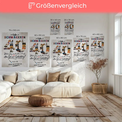 Personalisierte Fotoleinwand mit Unterschriften Schwägerin 40 Geburtstag
