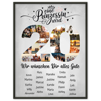 Personalisiertes Poster mit Wunschtext 20 Geburtstag Prinzessin