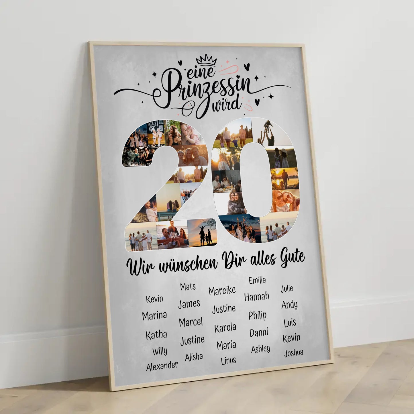 Personalisiertes Poster mit Wunschtext 20 Geburtstag Prinzessin