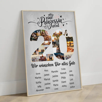 Personalisiertes Poster mit Wunschtext 20 Geburtstag Prinzessin