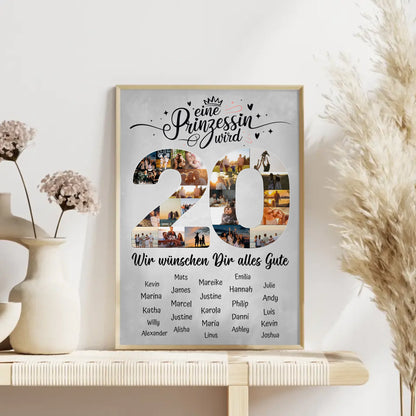 Personalisiertes Poster mit Wunschtext 20 Geburtstag Prinzessin