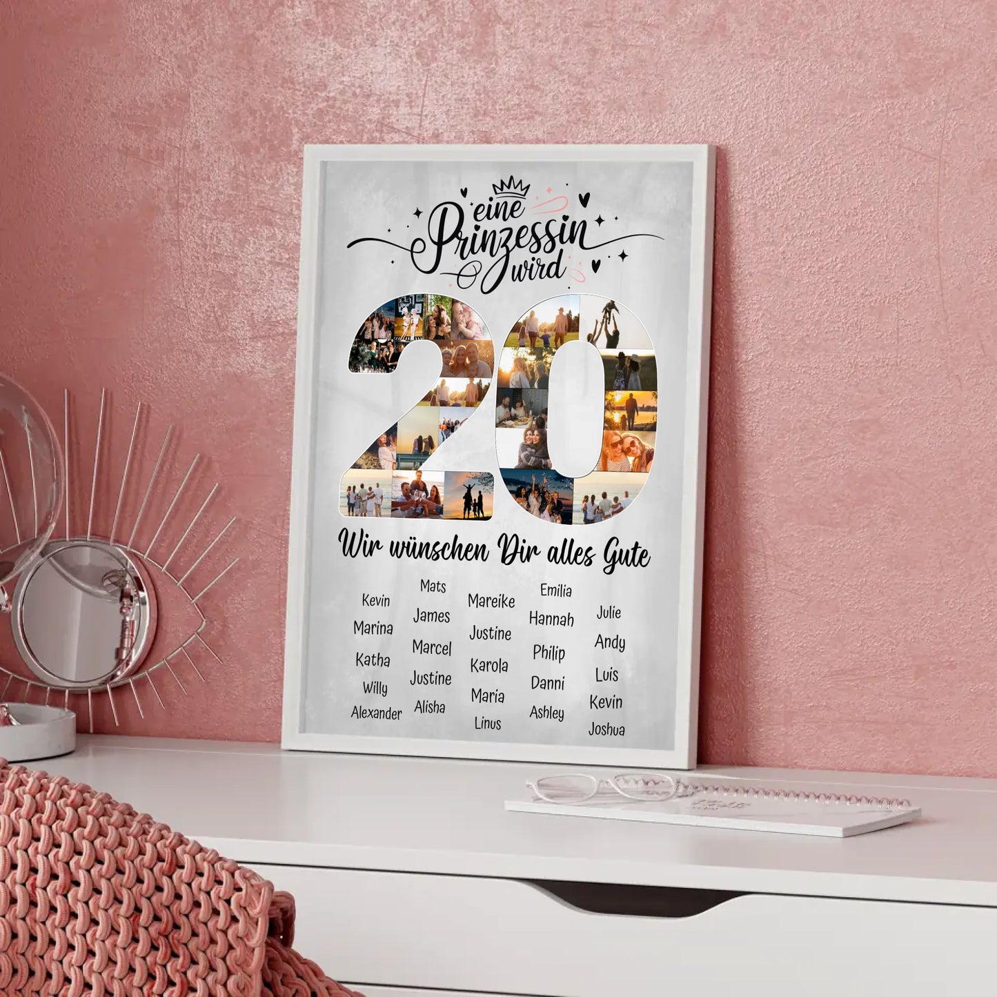 Personalisiertes Poster mit Wunschtext 20 Geburtstag Prinzessin