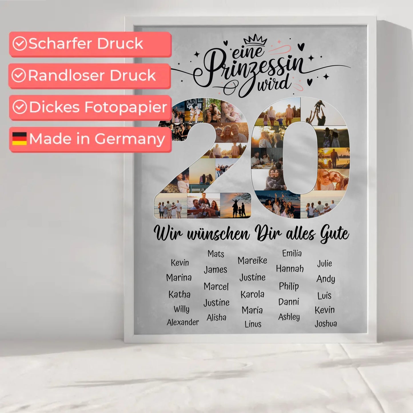 Personalisiertes Poster mit Wunschtext 20 Geburtstag Prinzessin
