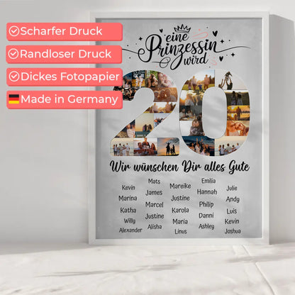 Personalisiertes Poster mit Wunschtext 20 Geburtstag Prinzessin