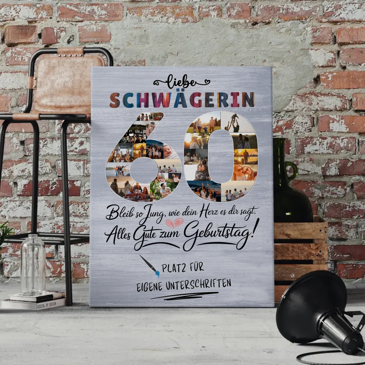 Personalisierte Fotoleinwand mit Unterschriften Schwägerin 60 Geburtstag Fotos Bleib Jung