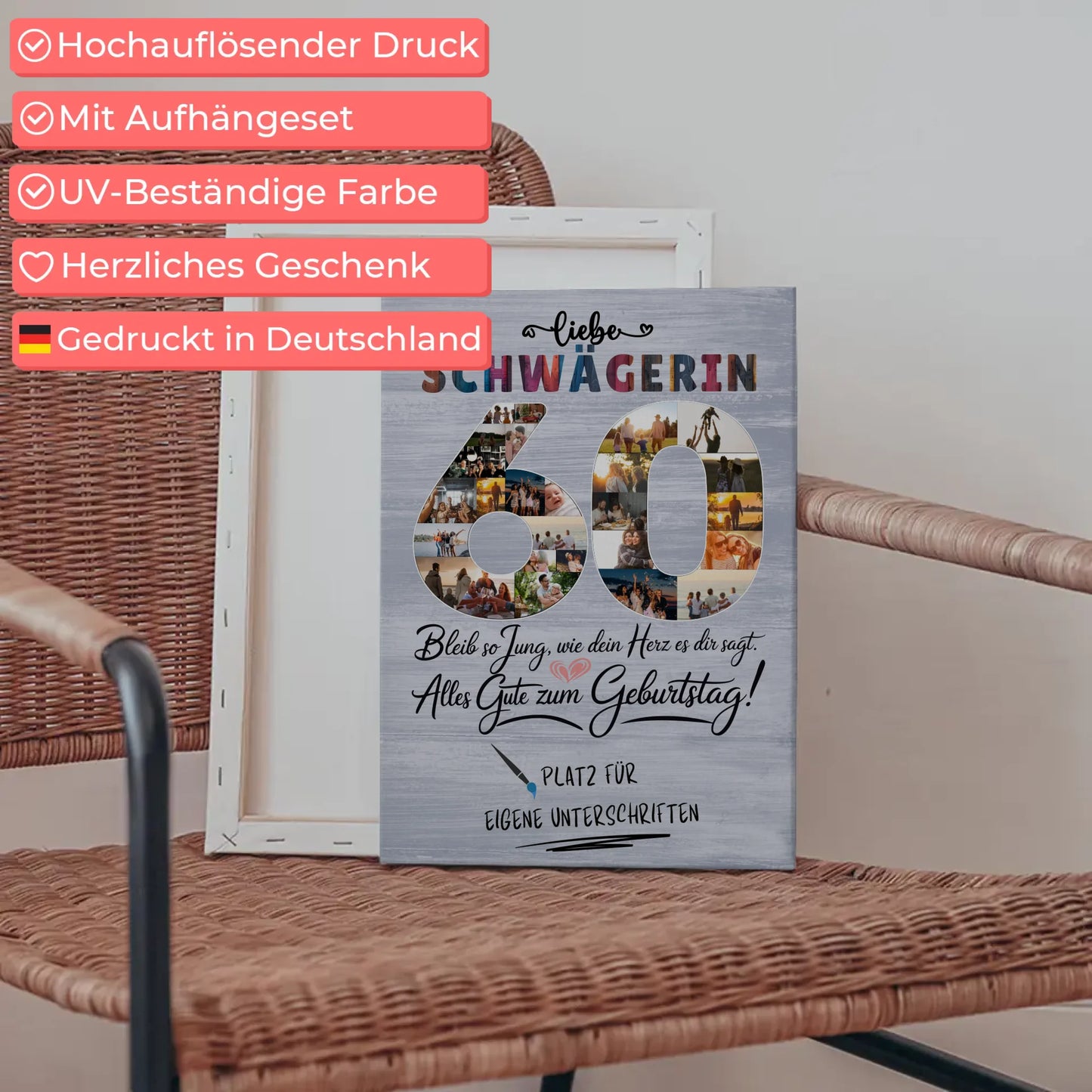 Personalisierte Fotoleinwand mit Unterschriften Schwägerin 60 Geburtstag Fotos Bleib Jung