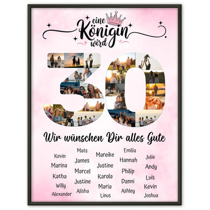 Personalisiertes Poster mit Unterschriften 30 Geburtstag Eine Königin wird