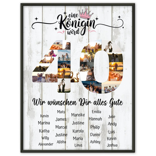 Personalisiertes Poster mit Wunschtext 40 Geburtstag Eine Königin wird