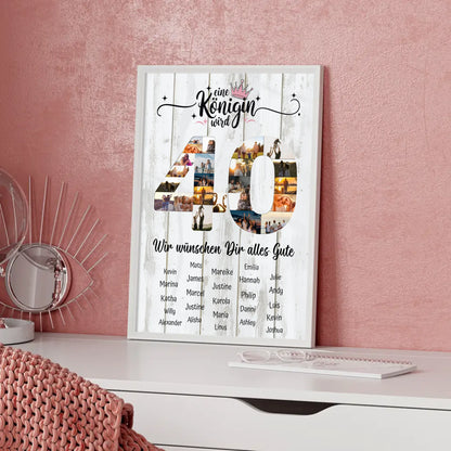 Personalisiertes Poster mit Wunschtext 40 Geburtstag Eine Königin wird