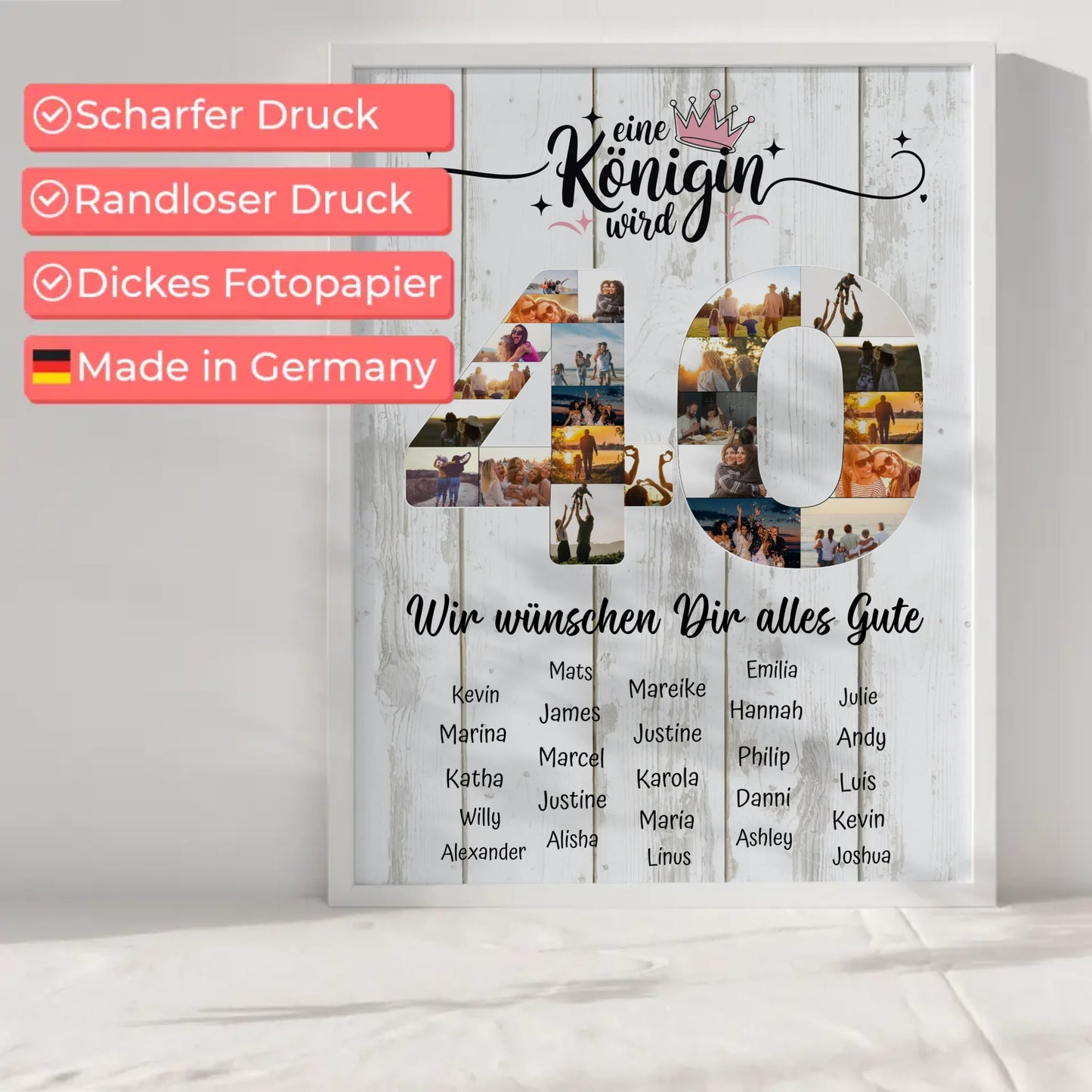 Personalisiertes Poster mit Wunschtext 40 Geburtstag Eine Königin wird