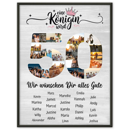 Personalisiertes Poster mit Unterschriften 50 Geburtstag Eine Königin wird