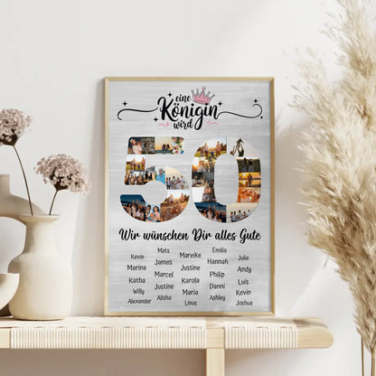 Personalisiertes Poster mit Unterschriften 50 Geburtstag Eine Königin wird