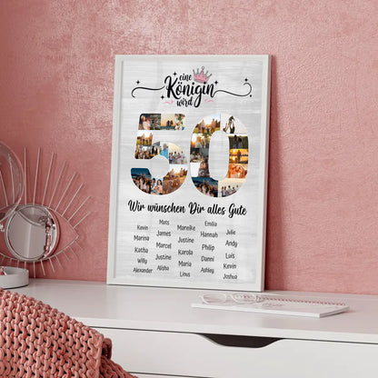 Personalisiertes Poster mit Unterschriften 50 Geburtstag Eine Königin wird