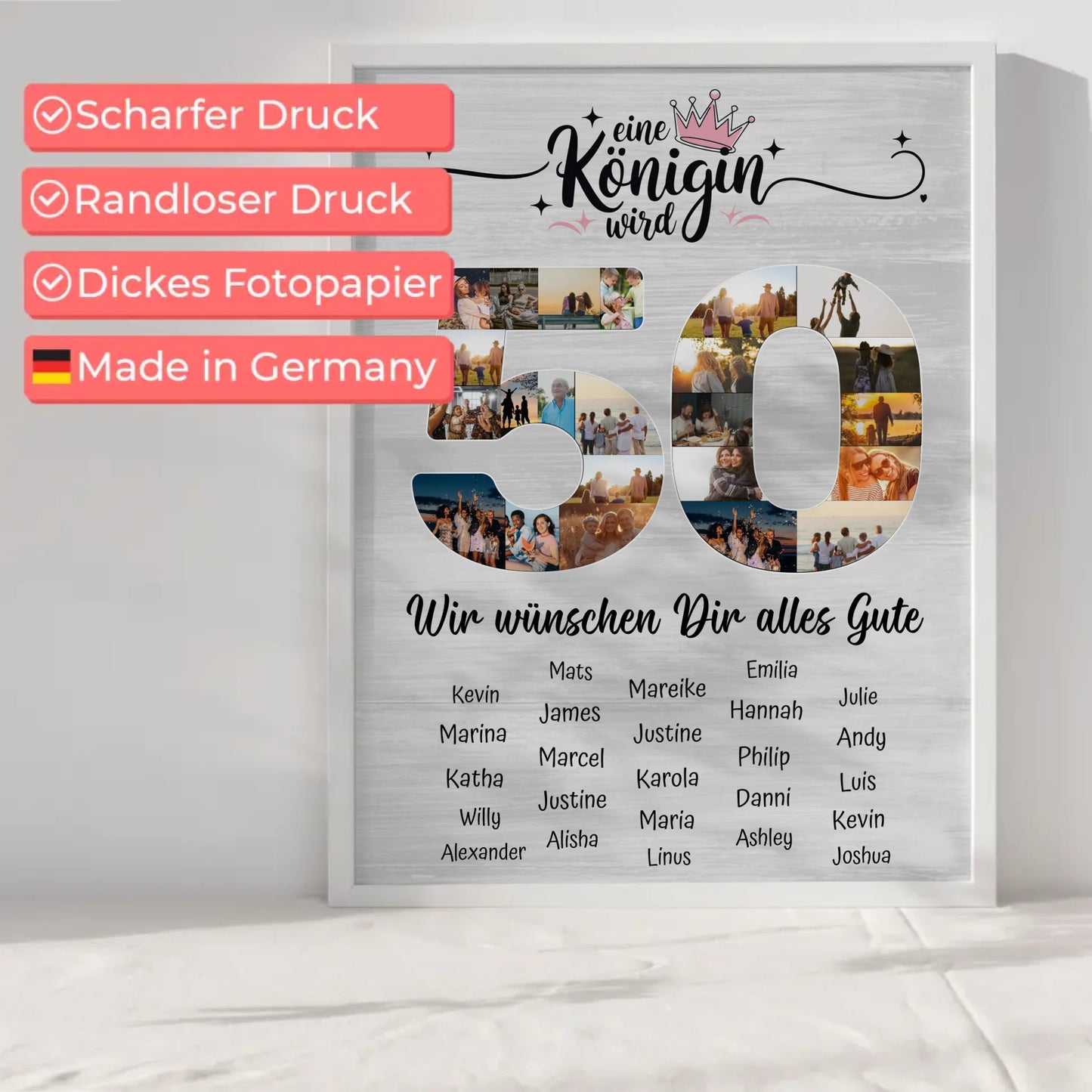 Personalisiertes Poster mit Unterschriften 50 Geburtstag Eine Königin wird