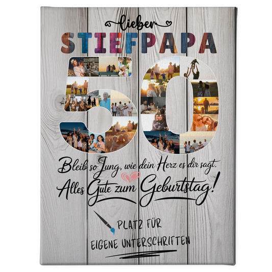 Personalisierte Fotoleinwand Stiefpapa 50 Geburtstag mit Fotos