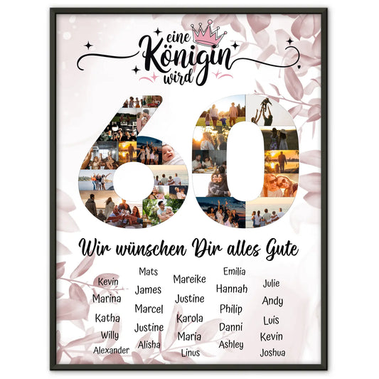 Personalisiertes Poster mit Wunschtext 60 Geburtstag Eine Königin wird
