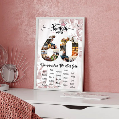 Personalisiertes Poster mit Wunschtext 60 Geburtstag Eine Königin wird