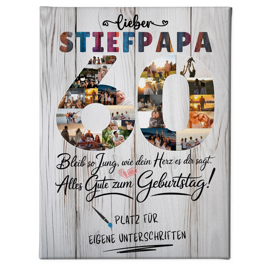 Personalisierte Fotoleinwand Stiefpapa 60 Geburtstag mit Unterschriften