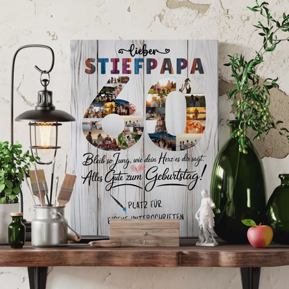 Personalisierte Fotoleinwand Stiefpapa 60 Geburtstag mit Unterschriften