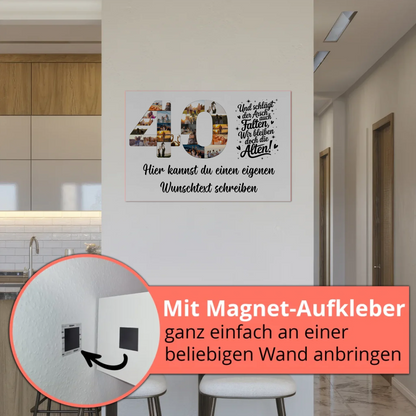 Fotoboard Poster magnetisch mit Wunschtext 40 Geburtstag
