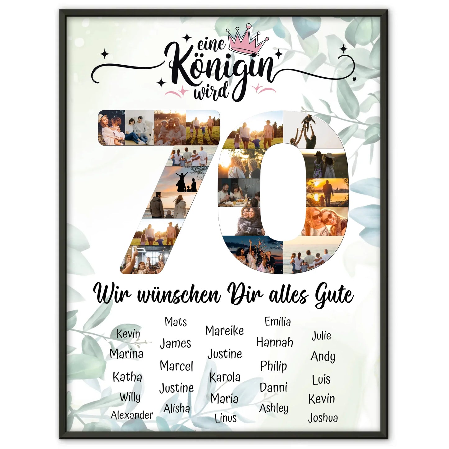 Personalisiertes Poster mit Unterschriften 70 Geburtstag Eine Königin wird