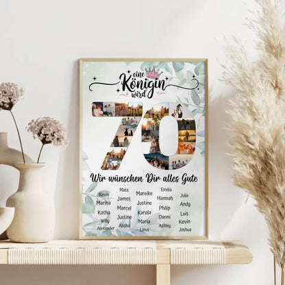 Personalisiertes Poster mit Unterschriften 70 Geburtstag Eine Königin wird