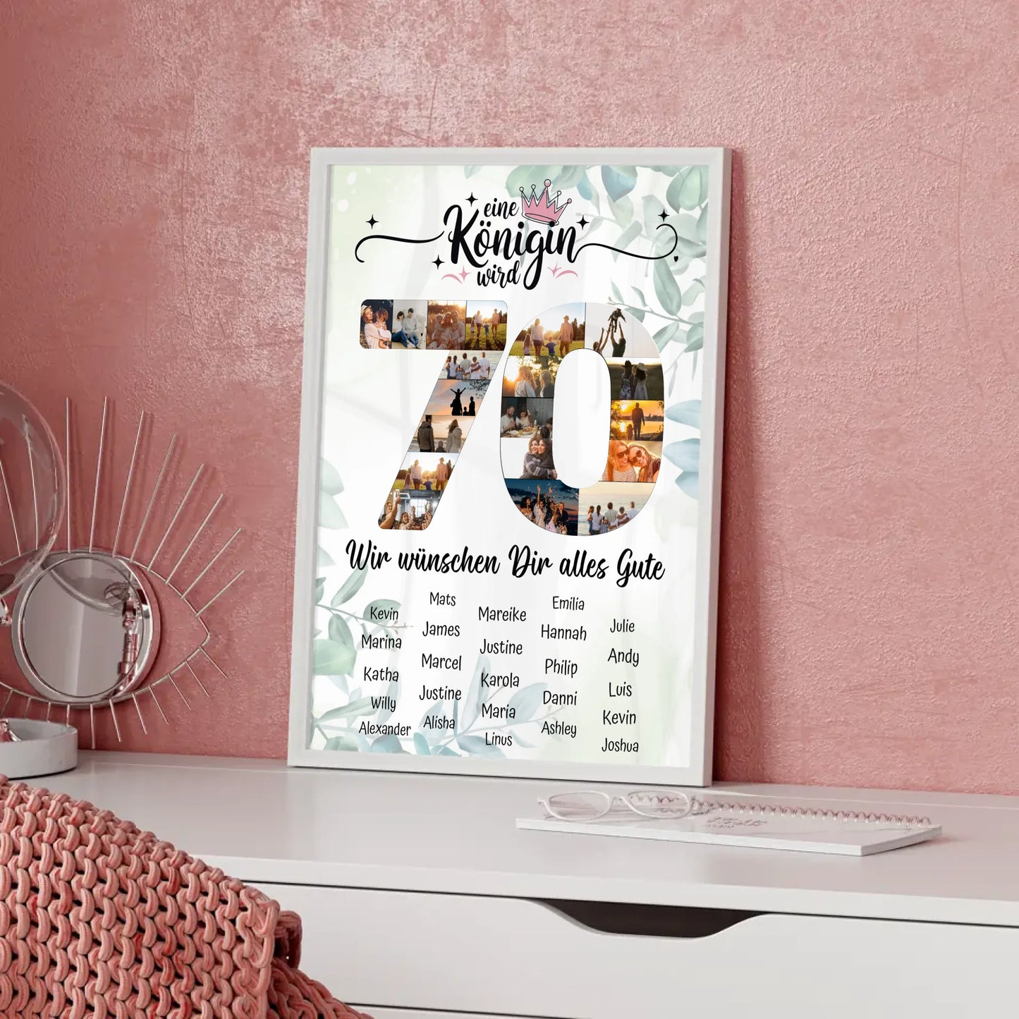 Personalisiertes Poster mit Unterschriften 70 Geburtstag Eine Königin wird