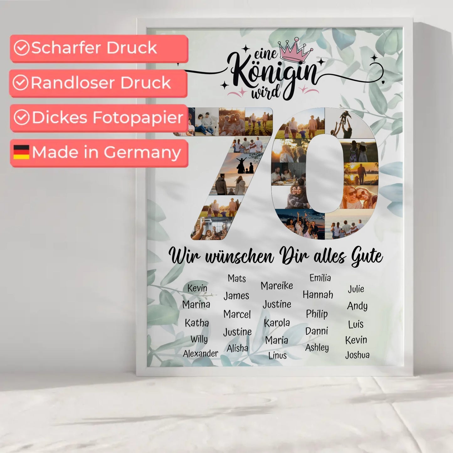 Personalisiertes Poster mit Unterschriften 70 Geburtstag Eine Königin wird