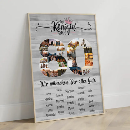 Personalisiertes Poster mit Wunschtext 80 Geburtstag Eine Königin