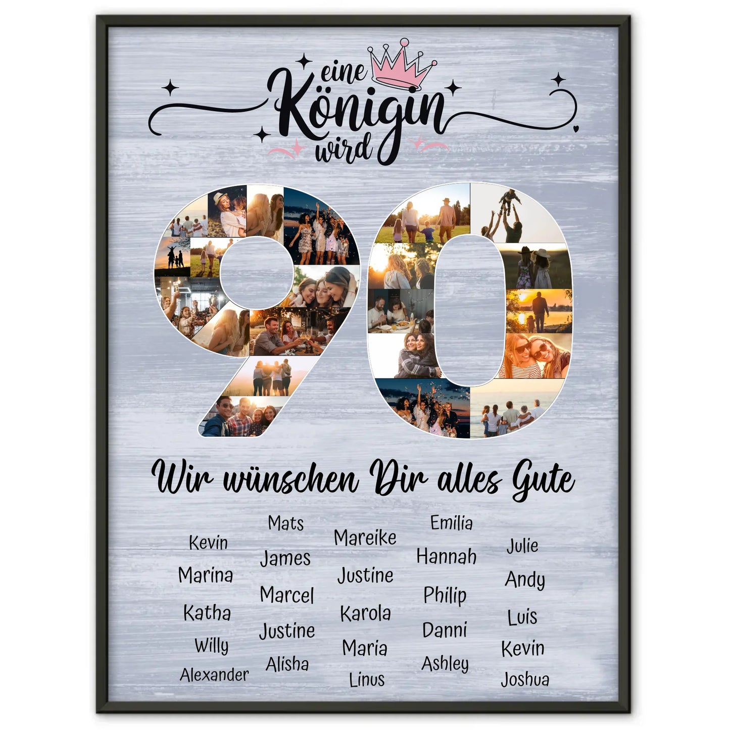 Personalisiertes Poster mit Unterschriften 90 Geburtstag Eine Königin wird