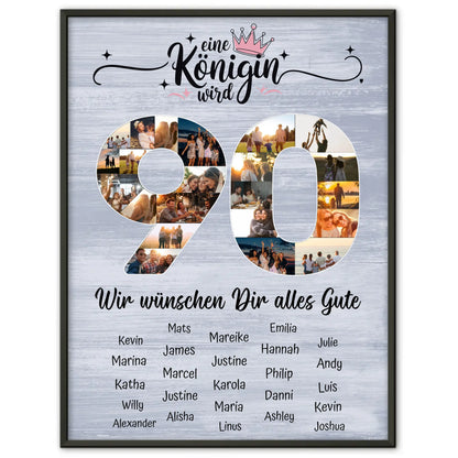 Personalisiertes Poster mit Unterschriften 90 Geburtstag Eine Königin wird