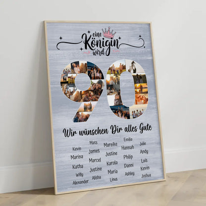 Personalisiertes Poster mit Unterschriften 90 Geburtstag Eine Königin wird