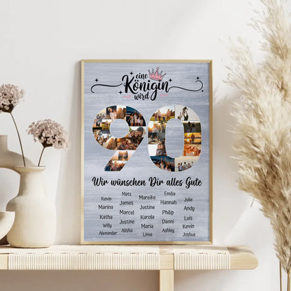 Personalisiertes Poster mit Unterschriften 90 Geburtstag Eine Königin wird