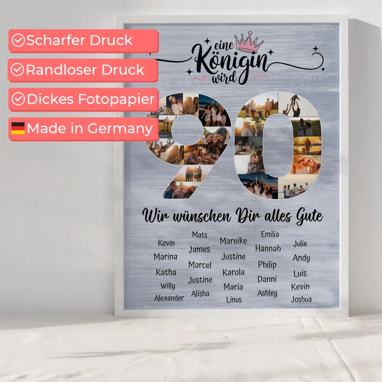 Personalisiertes Poster mit Unterschriften 90 Geburtstag Eine Königin wird