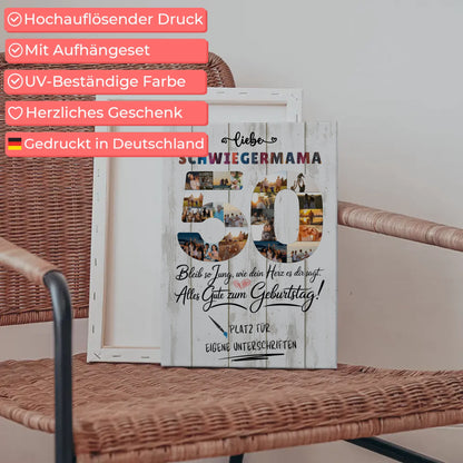 Personalisierte Fotoleinwand mit Unterschriften Schwiegermama 50 Geburtstag Fotos Bleib Jung