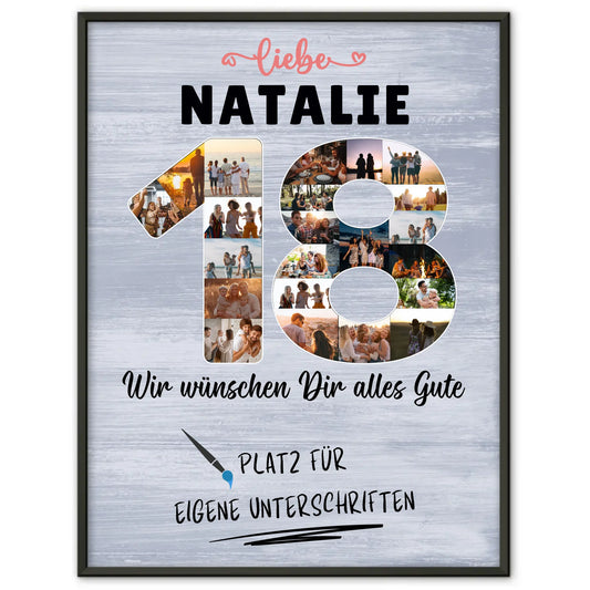 Personalisiertes Poster mit Unterschriften 18 Geburtstag Schwester Tochter Freundin