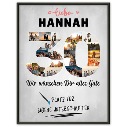 Personalisiertes Poster mit Unterschriften 30 Geburtstag für Schwester Tochter Freundin