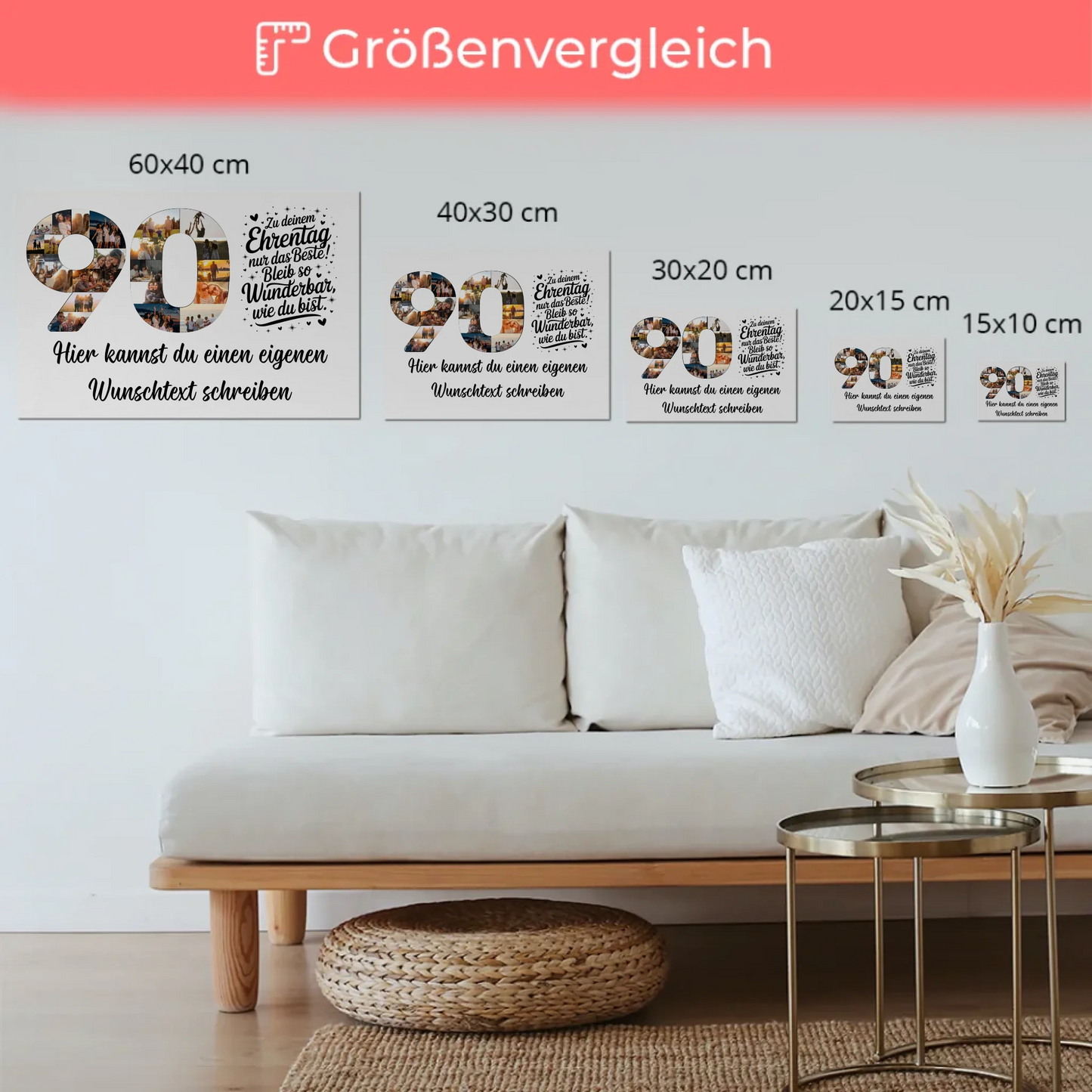Fotoboard Magnet Poster mit Unterschriften 90 Geburtstag