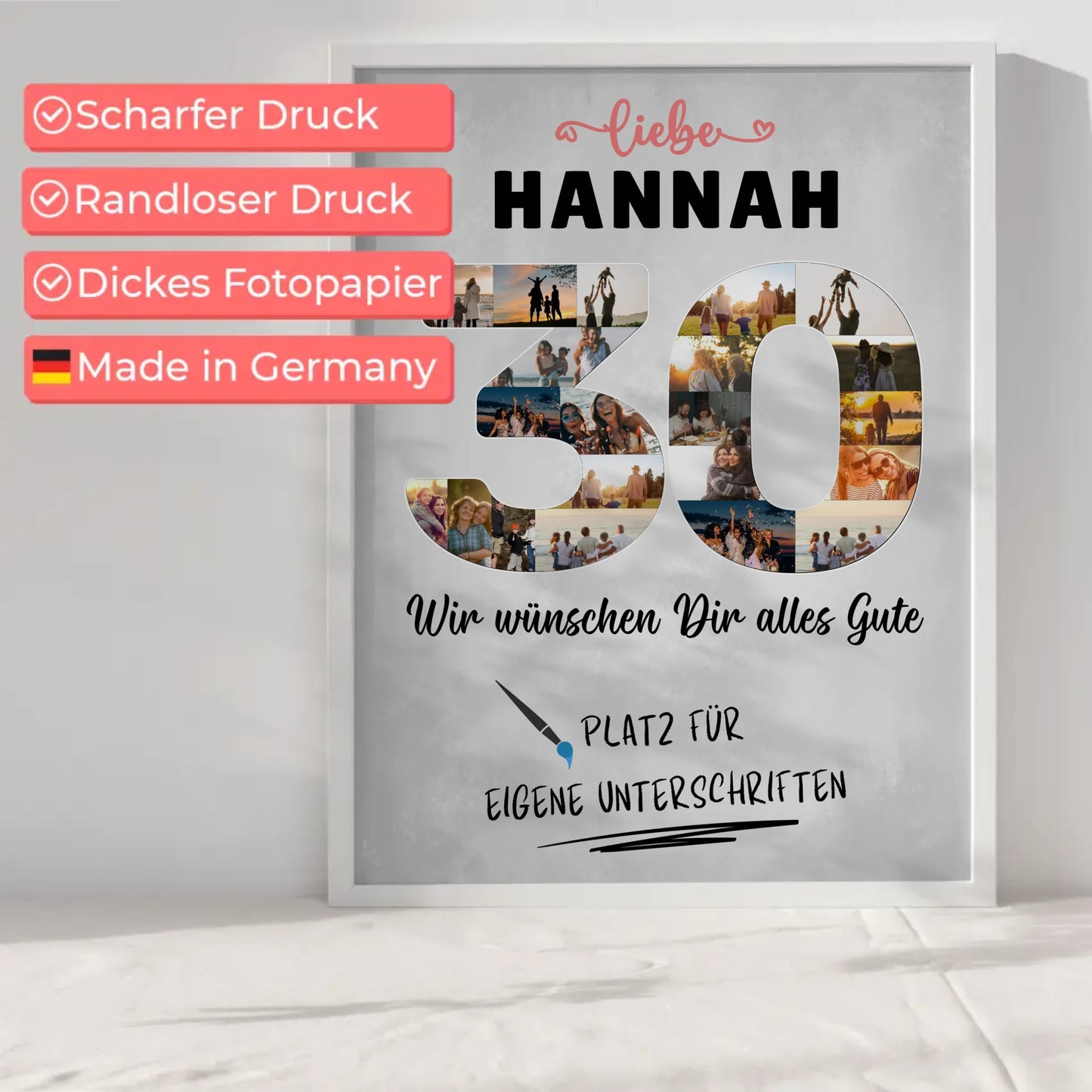 Personalisiertes Poster mit Unterschriften 30 Geburtstag für Schwester Tochter Freundin