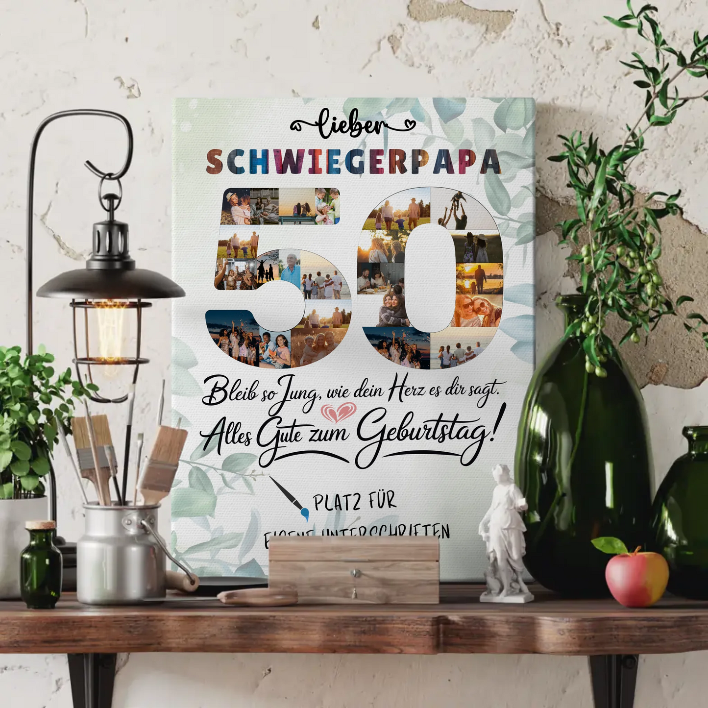 Personalisierte Fotoleinwand mit Unterschriften Schwiegerpapa 50 Geburtstag Fotos Bleib Jung