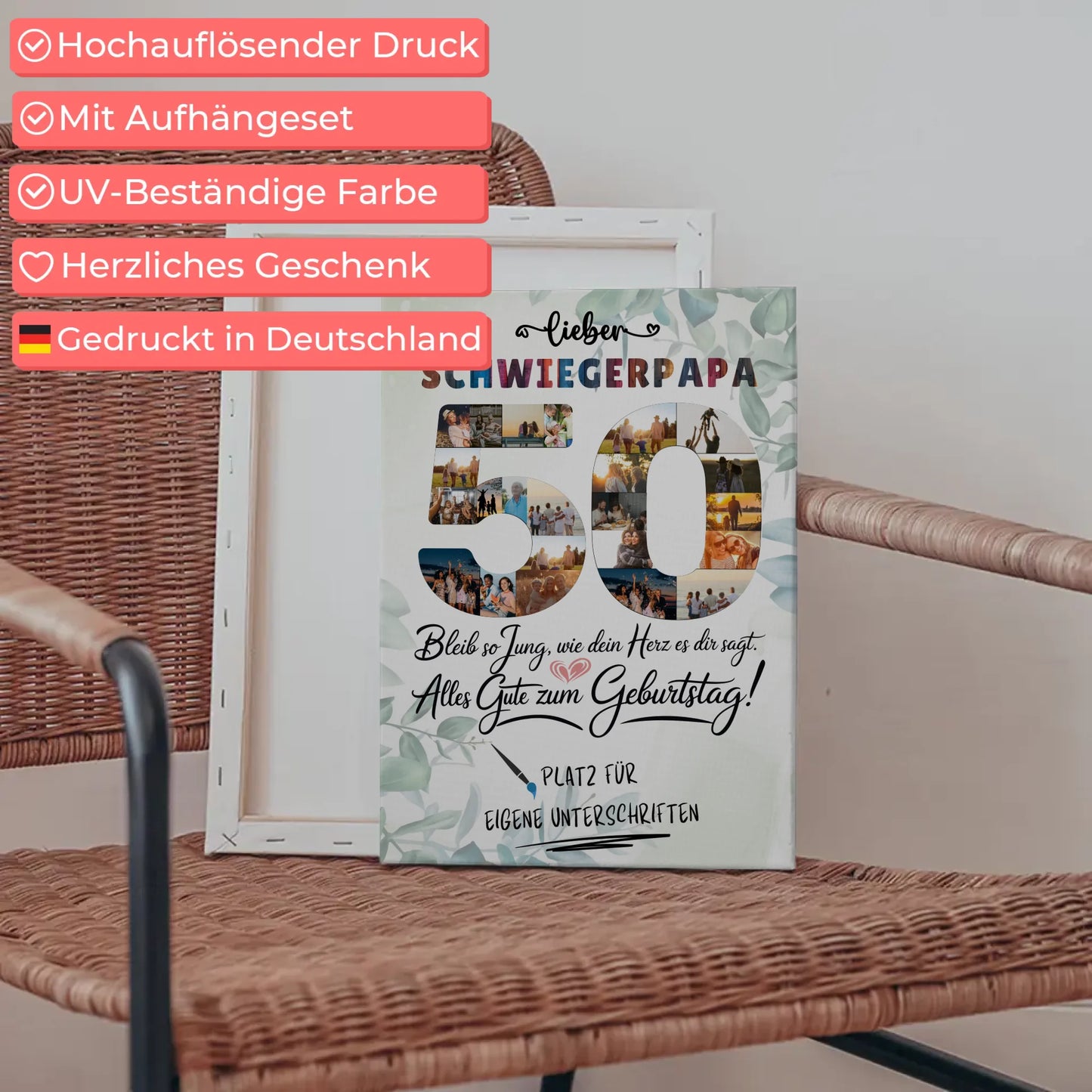 Personalisierte Fotoleinwand mit Unterschriften Schwiegerpapa 50 Geburtstag Fotos Bleib Jung