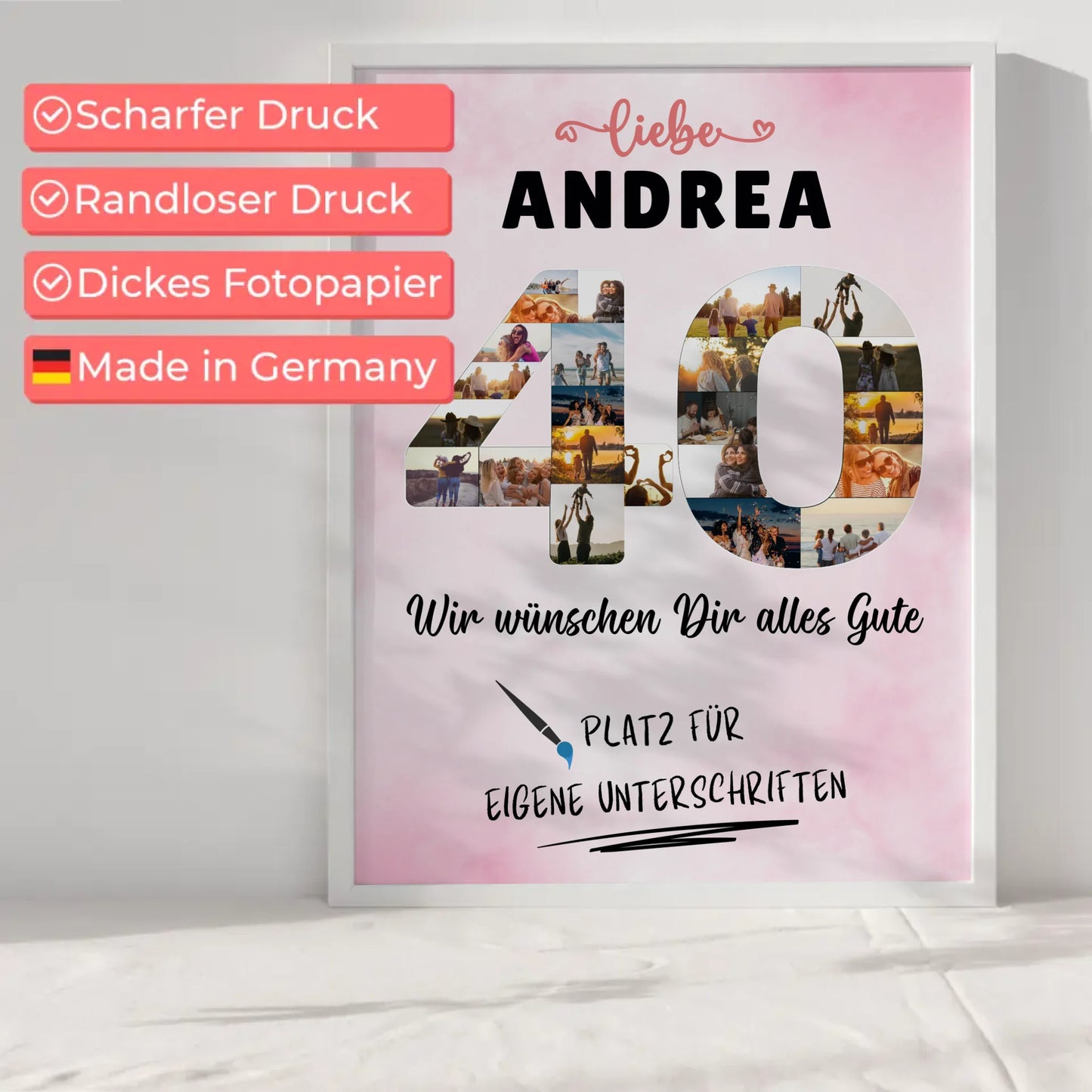 Personalisiertes Poster mit Wunschtext 40 Geburtstag für Mama Schwester
